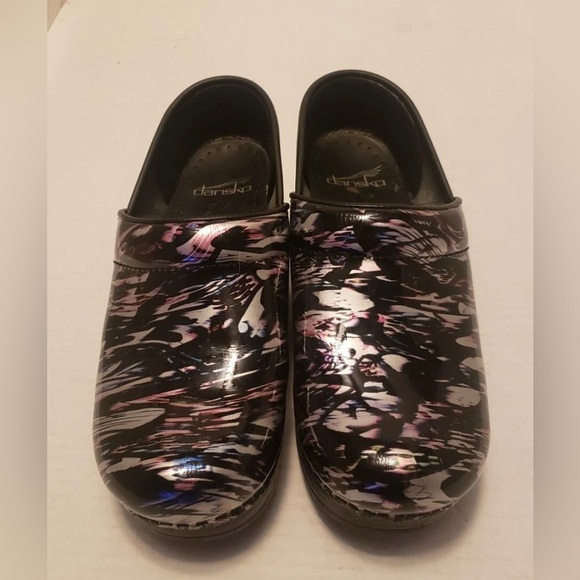 Dansko Metallic Patent Clogs Black Silver Women's Size EU 39/8.5 - Picture 1 of 6